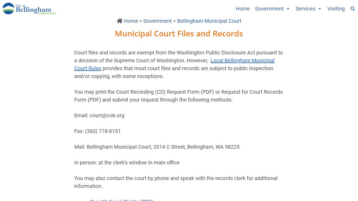 Municipal Court Files and Records - City of Bellingham